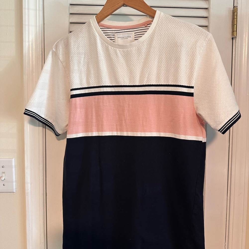 Denim & Flower White, Pink, and Navy Short Sleeve Tee